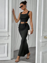 Women's Square Neck Drawstring Hem Camisole Top And Mermaid Hem Skirt Set